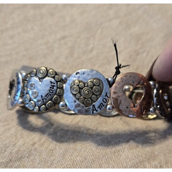 Howards Silver & Gold Love & Amour Stretch Bracelet W/ Heart Accents - Picture 3 of 5